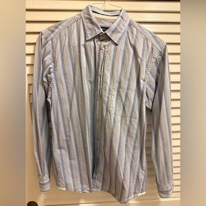 Designer Men's Zegna Sport Blue Striped Dress Shirt- M